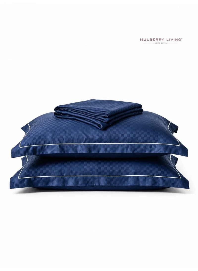 Mulberry Living 100% Cotton Queen Flat Bedsheet with 2 Pillow covers - 500TC Opulent Hue - Mediterranean Blue