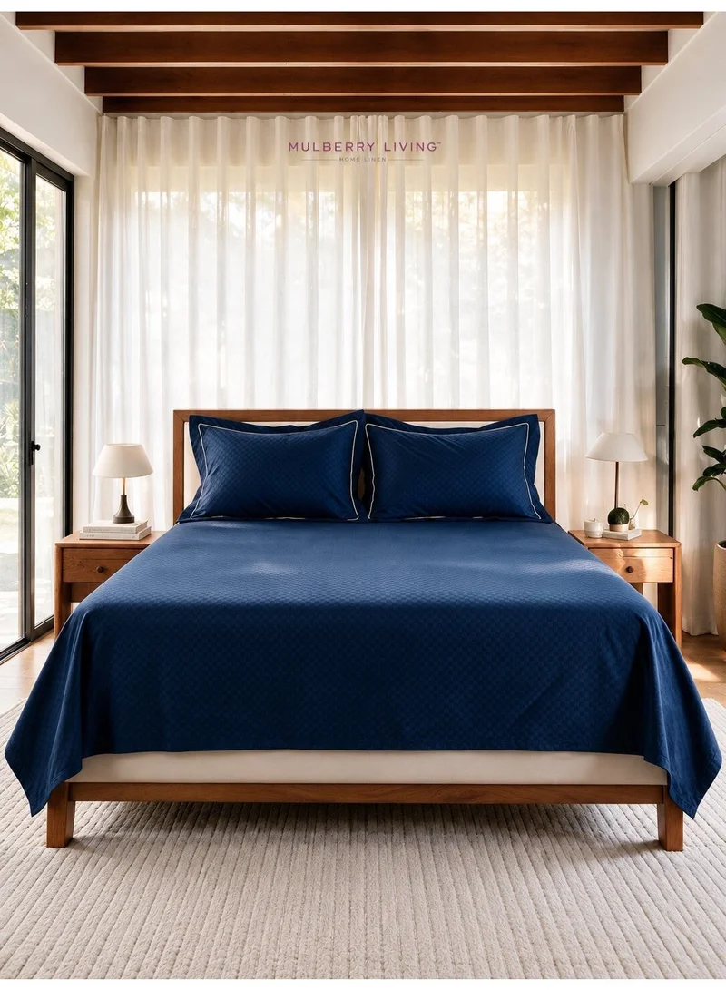 Mulberry Living 100% Cotton Queen Flat Bedsheet with 2 Pillow covers - 500TC Opulent Hue - Mediterranean Blue