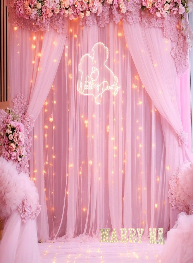 Suppromo Pink Tulle Backdrop Curtains with Lights String for Parites 10ft×8ft, 2 Panels Pink Sheer Backdrop Curtains for Baby Shower Girls Bridal Shower Birthday Party Photo Shoot Decorations - Image 2