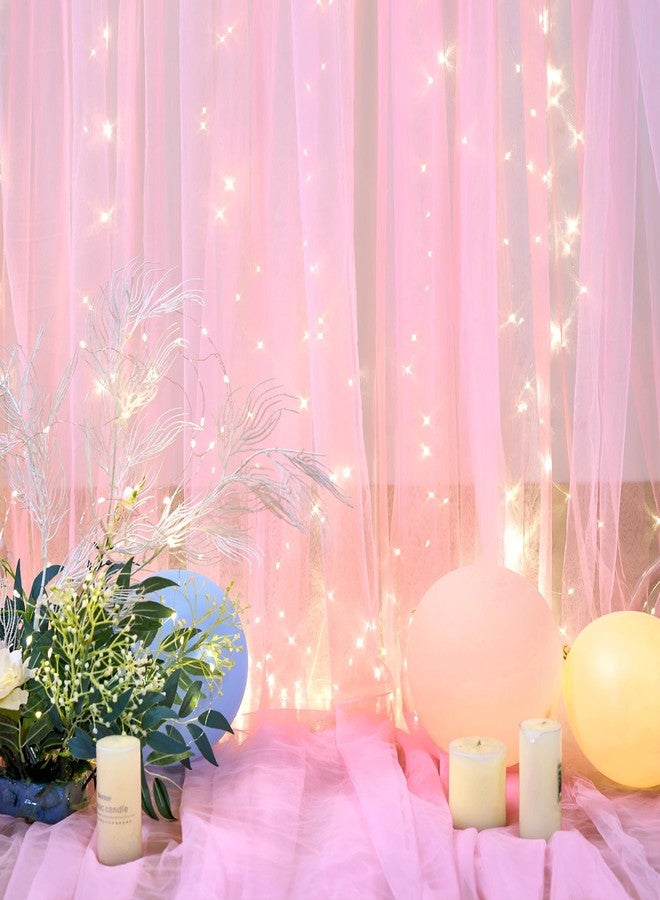 Suppromo Pink Tulle Backdrop Curtains with Lights String for Parites 10ft×8ft, 2 Panels Pink Sheer Backdrop Curtains for Baby Shower Girls Bridal Shower Birthday Party Photo Shoot Decorations - Image 5