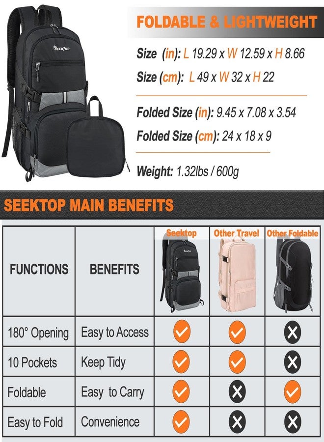 Seektop Lightweight Travel Backpack for Men Women, Multiple Pockets 40L Hiking Backpack Foldable Carry on Backpack for Outdoor Camping Sport Leisure - Image 4