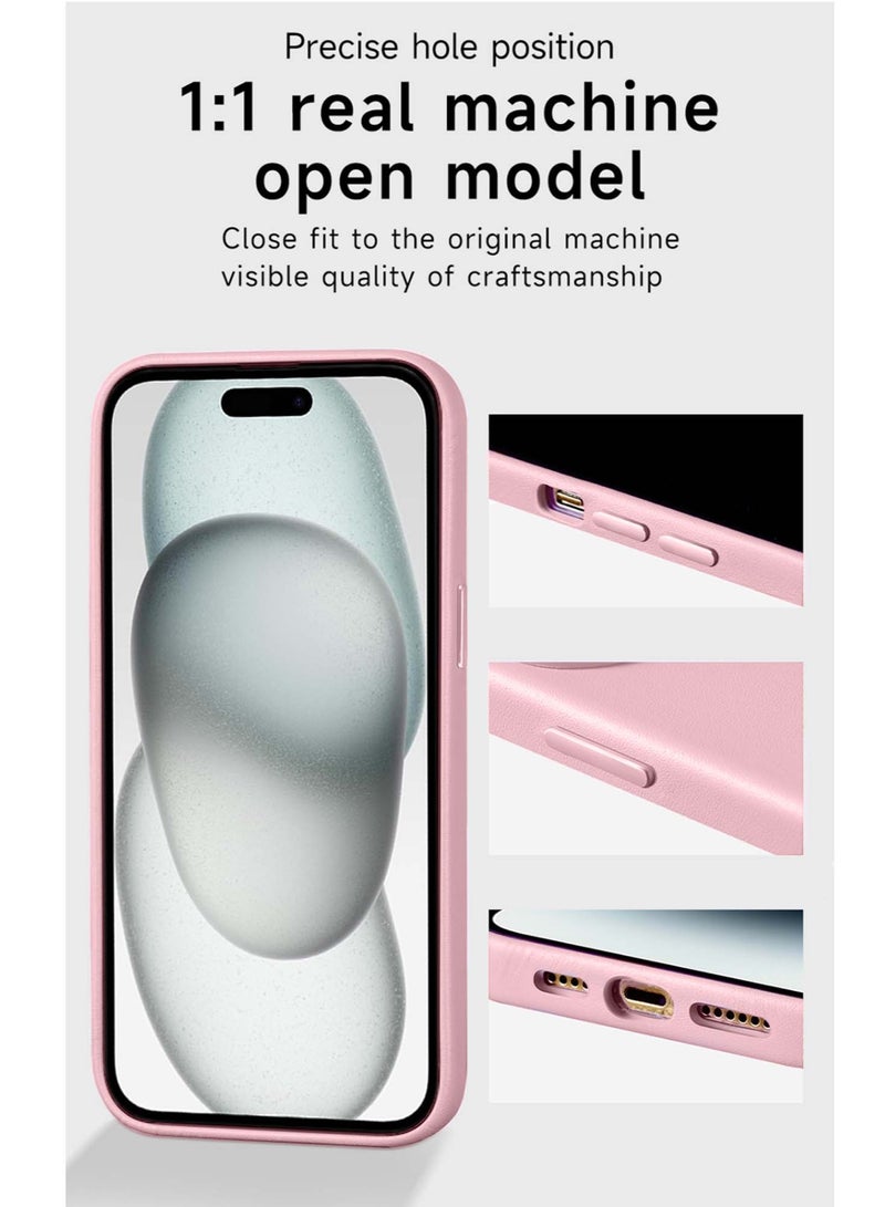 Techie Techie Smooth Leather MagSafe Back Cover Case with Inner Microfiber Lining for Apple iPhone 15 Plus – Pastel Pink  - Image 5