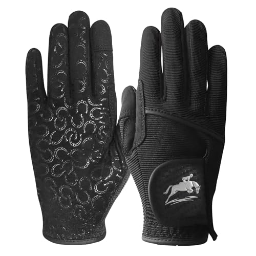 FINGER TEN Womens Horse Riding Gloves Premium Equestrian Horseback Gloves for Ladies, Mesh Breathable Lightweight Comfortable Grip Summer Color Pack (Black, Small) - Image 1
