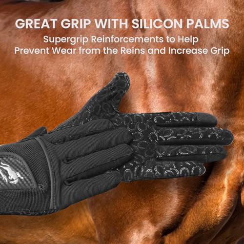 FINGER TEN Womens Horse Riding Gloves Premium Equestrian Horseback Gloves for Ladies, Mesh Breathable Lightweight Comfortable Grip Summer Color Pack (Black, Small) - Image 3