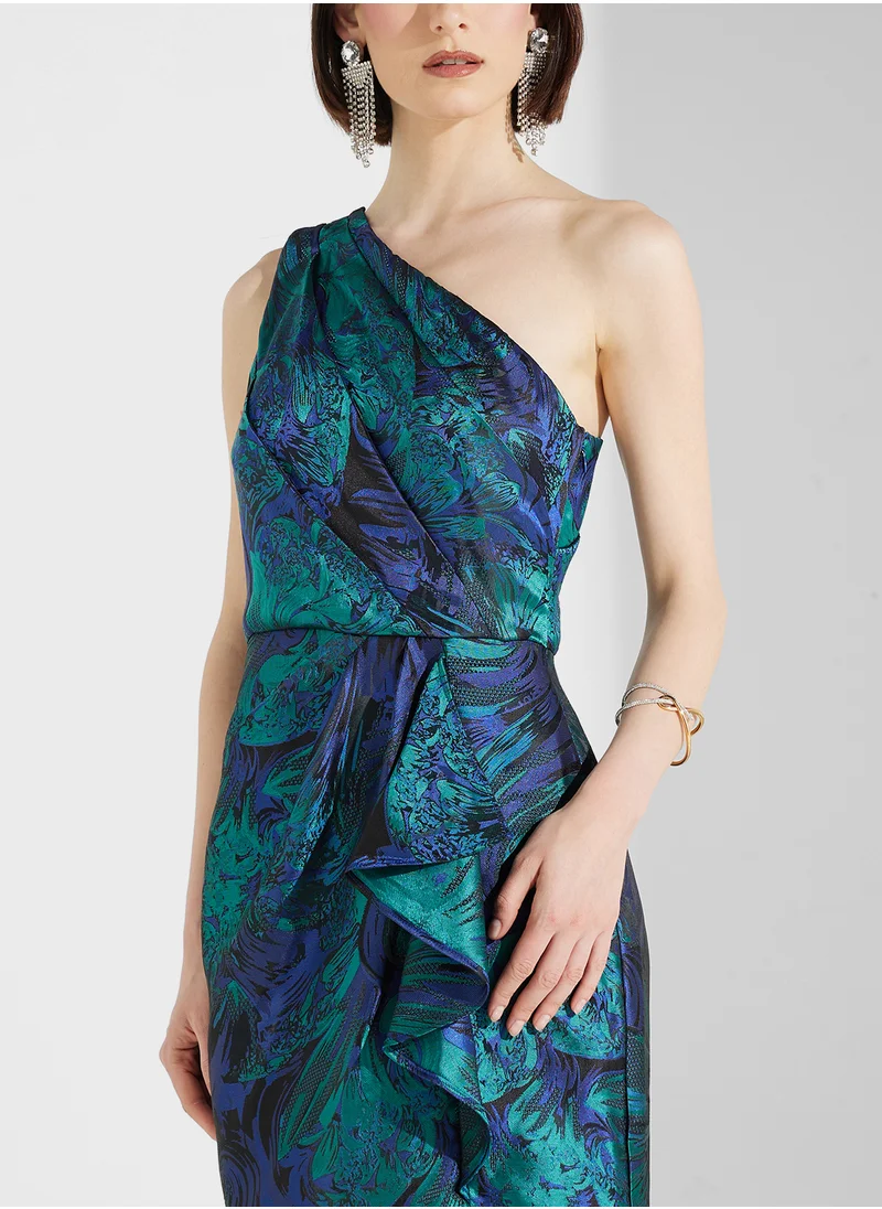 ادريانا بابيل One Shoulder Floral Printed Dress