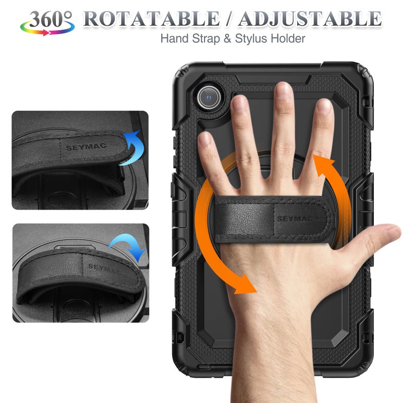 SEYMAC stock Tablet Case for Lenovo Tab One / K9 (TB305FU) 8.7 inch Drop-Proof Protection Cover with 360Â° Rotate Stand & Strap [Pen Holder] & Screen Protector 2025, Black - Image 3