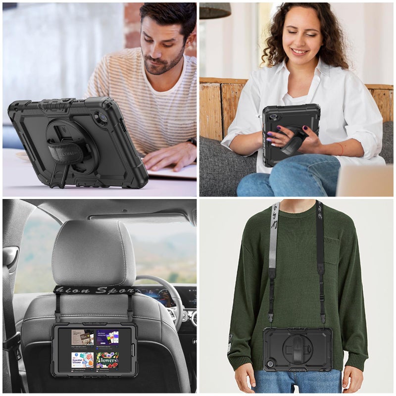 SEYMAC stock Tablet Case for Lenovo Tab One / K9 (TB305FU) 8.7 inch Drop-Proof Protection Cover with 360Â° Rotate Stand & Strap [Pen Holder] & Screen Protector 2025, Black - Image 5