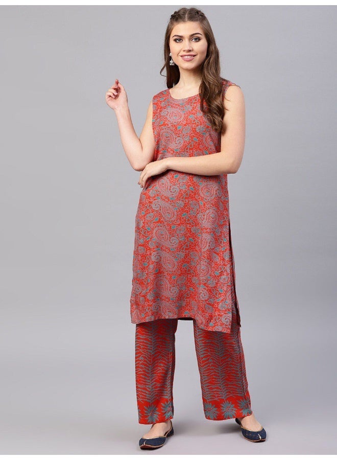 AKS AKS Women Paisley Printed Straight Kurta With Palazzos  - Image 1