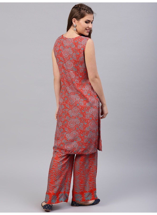 AKS AKS Women Paisley Printed Straight Kurta With Palazzos  - Image 4