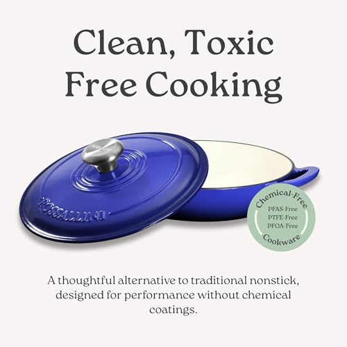 ROSSALLINI Signature Enameled Cast Iron Braiser, Non-Stick Serving Pot with Tight Fitting Lid for Perfect Roasting, Baking, Sauteing, Searing, and Pan Frying | 5Q (4.7L) - Red - Image 3