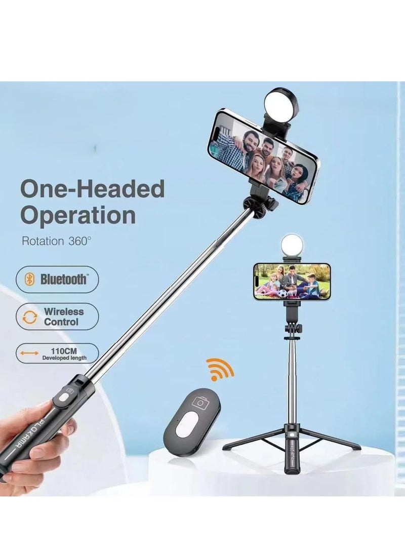 PLOKAMA - Selfie Stick110cm,Lightweight Extendable Tripod Stand with Wireless Remote and LED Light Compatible with iPhone 15 14 13 12 Pro Xs Max - Image 1