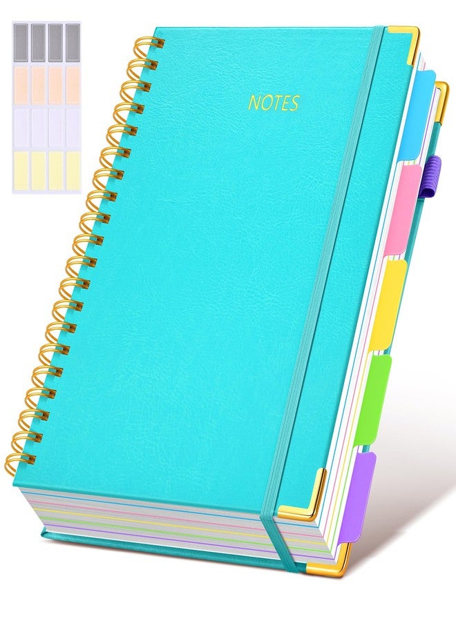 dilitego HHardcover Spiral Notebook 8.5"x11" Journal with Removable Dividers Tabs, 300 Pages Leather 5 Subject Notebook College Ruled, Large A4 Notebooks for Work School, Lined Journal for Women, A4 Blue - Image 1