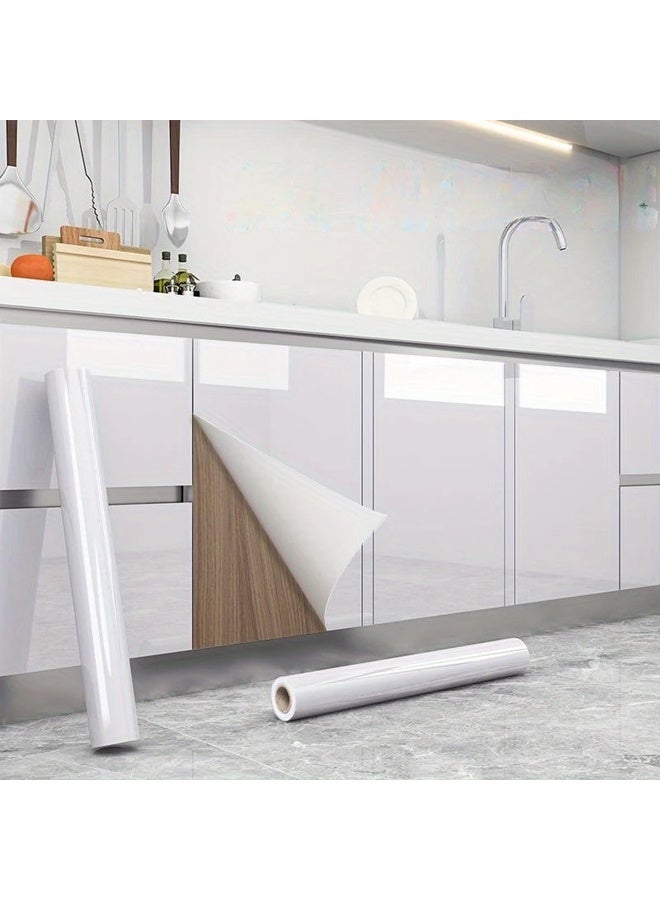 1 Roll, White Glossy Contact Paper, Self-Adhesive Removable PVC Wallpaper, Peel And Stick Wallpaper, Suitable for Kitchen Bedroom Living Room Countertop Furniture, Decoration Wallpaper 39.98X500.0cm