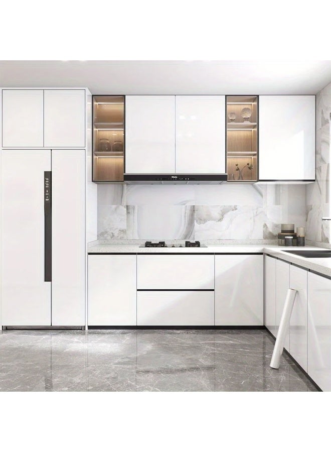 زيمي لفة واحدة من ورق الحائط اللامع الأبيض، ورق حائط ذاتي اللصق قابل للإزالة من مادة البولي فينيل كلوريد، قابل للتقشير واللصق، مناسب للمطبخ وغرفة النوم وغرفة المعيشة وأثاث سطح العمل، ورق حائط للديكور 39.98 × 500.0 سم - Image 3