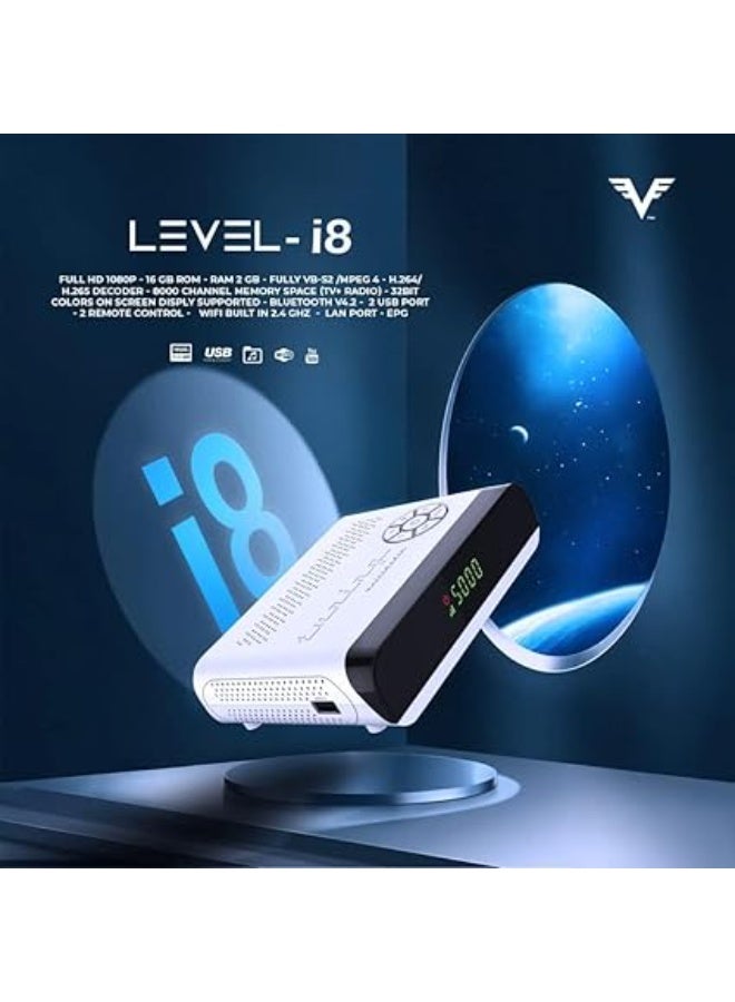ليفل جهاز استقبال فضائي ليفل I8 بدقة Full HD 1080p مع واي فاي داخلي ومنفذ LAN وذاكرة 2 جيجابايت ودعم USB وتقنية H.265 - Image 2