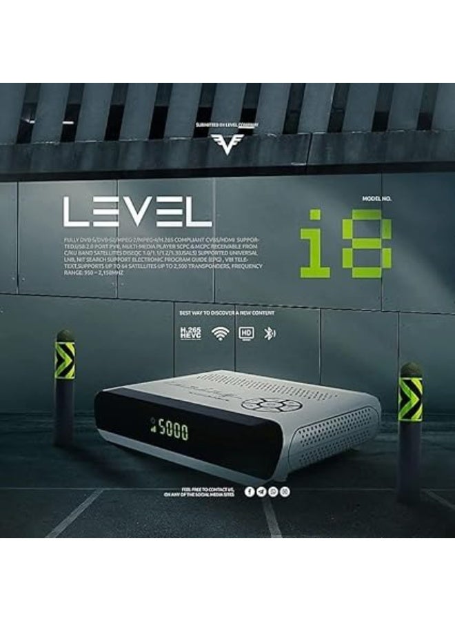 ليفل جهاز استقبال فضائي ليفل I8 بدقة Full HD 1080p مع واي فاي داخلي ومنفذ LAN وذاكرة 2 جيجابايت ودعم USB وتقنية H.265 - Image 4