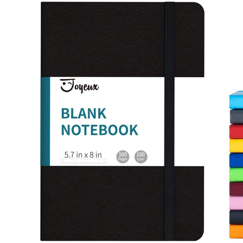 JOYEUX Blank Journal Notebook, A5, 160 Pages 100 Gsm Thick Sketch Books Hardcover Journal for Writing, 5.7 inches x 8 inches Notebooks for Work (Black) - Image 1