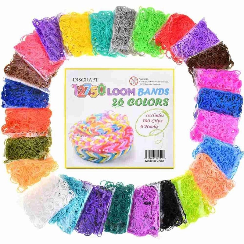 12750pcs Loom Rubber Bands Refill Kit in 26 Color with 500 Clips,6 Hooks, Premium Bracelet Making Kit for Kids Weaving DIY Crafting Gift