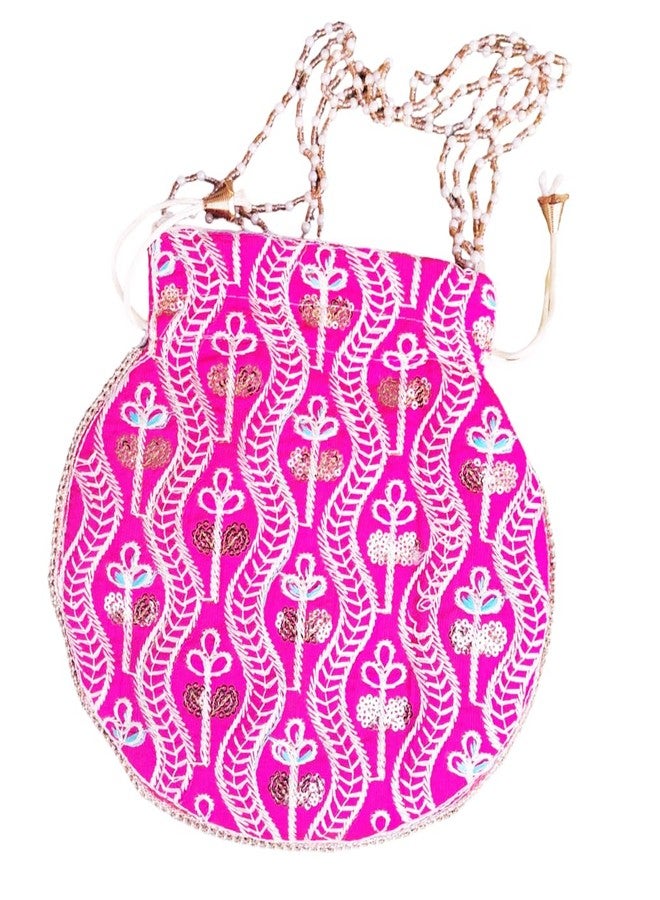 Brown Leaf Embroidered Ethnic Design Handcraft Pouch Potli Handbag for Women Puja Wedding Anniversary Diwali Return Gifts Favor Item (Style 2) - Image 4