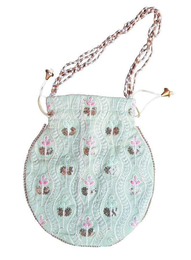 Brown Leaf Embroidered Ethnic Design Handcraft Pouch Potli Handbag for Women Puja Wedding Anniversary Diwali Return Gifts Favor Item (Style 2) - Image 5