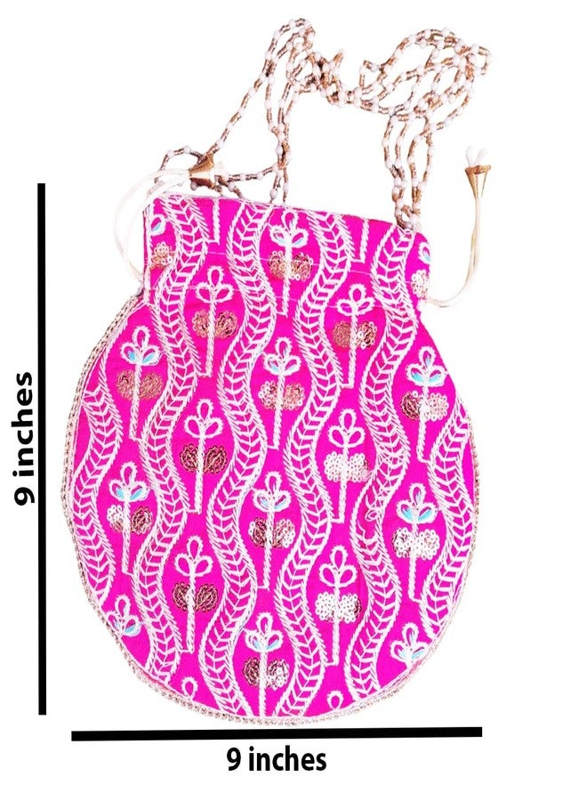Brown Leaf Embroidered Ethnic Design Handcraft Pouch Potli Handbag for Women Puja Wedding Anniversary Diwali Return Gifts Favor Item (Style 2) - Image 3