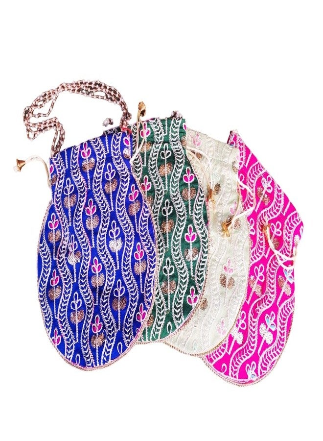 Brown Leaf Embroidered Ethnic Design Handcraft Pouch Potli Handbag for Women Puja Wedding Anniversary Diwali Return Gifts Favor Item (Style 2) - Image 1