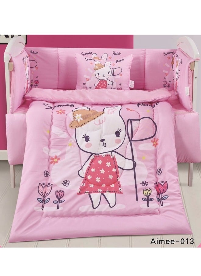 سمارت هوم طقم مفارش سرير أطفال ، مفرش حواجز طقم مكون من لحاف اطفال مقاس 90X145 سم شرشف مطاط 110X160 سم مخده مقاس 35X45 سم حواجز مقاس 33X130 سم حواجز مقاس 33X330 سم  - Image 2