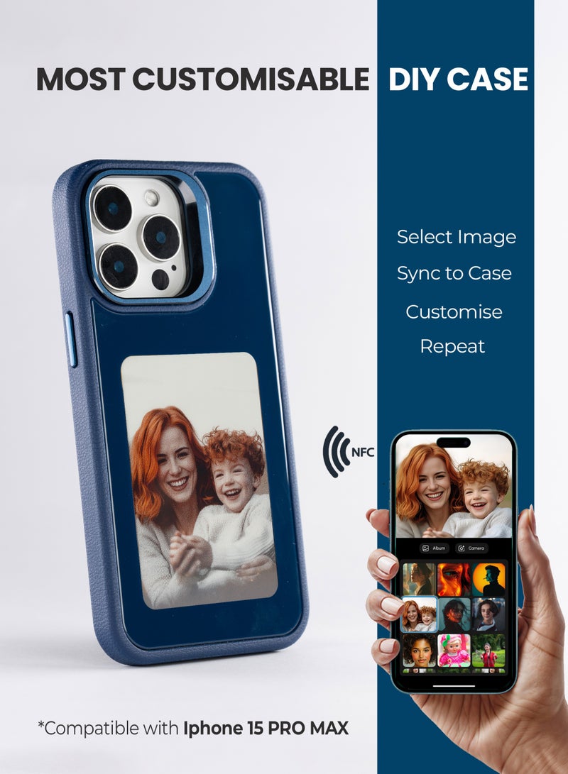 AI Vista iPhone 15 Pro Max – Blue Smart Case with NFC, E-Ink Back Display, DIY Image - Image 1