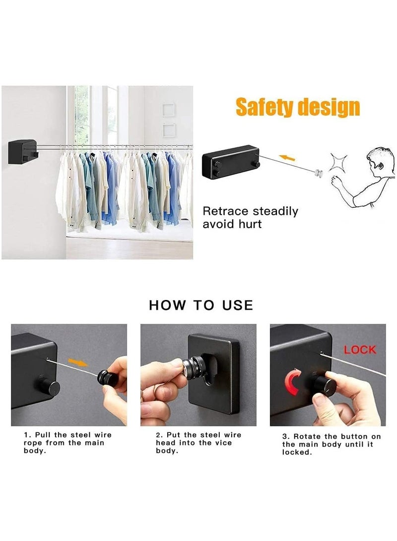 حبل غسيل قابل للسحب، خط غسيل عالي التحمل، مجفف ملابس داخلي وخارجي يُعلق على الحائط، حبل ملابس قابل للتعديل، خط من الفولاذ المقاوم للصدأ، 13.8 قدم (سلك مزدوج أسود) - Image 5