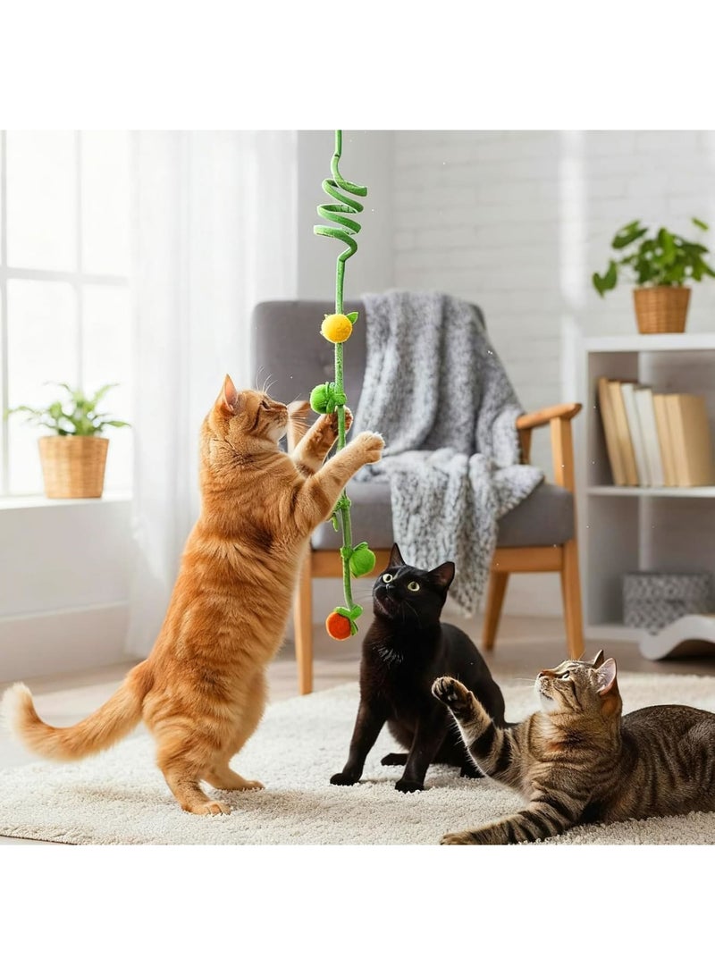SYOSI Cat Teaser Toy, Interactive Hanging Cat Toy with Catnip and Rattle, Retractable Batting and Chasing Teaser for Indoor Cats, Stimulating Pouncing and Play, 2-Pack Colorful Fruit Design - Image 5