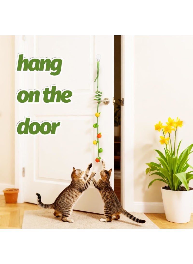 SYOSI Cat Teaser Toy, Interactive Hanging Cat Toy with Catnip and Rattle, Retractable Batting and Chasing Teaser for Indoor Cats, Stimulating Pouncing and Play, 2-Pack Colorful Fruit Design - Image 2
