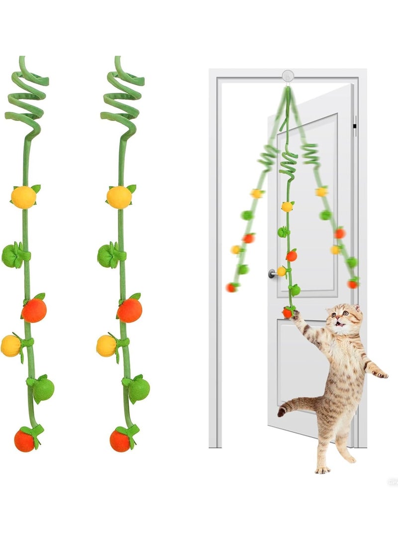 SYOSI Cat Teaser Toy, Interactive Hanging Cat Toy with Catnip and Rattle, Retractable Batting and Chasing Teaser for Indoor Cats, Stimulating Pouncing and Play, 2-Pack Colorful Fruit Design - Image 1