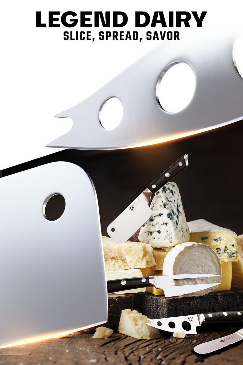 Dalstrong Charcuterie & Cheese Knife Set-4pc-Gladiator Series Elite-Mini Cleaver, Serrated,Round-Tip,Forked Cheese Knives Set-G10 Handle-Soft & Hard Cheese-Sheath-NSF Certified - Image 2