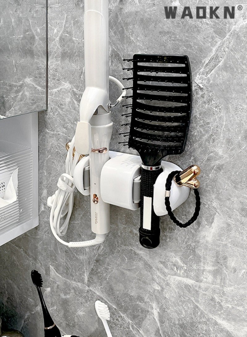 دبليو أيه أو كي أن رف مكنسة وممسحة مثبت على الحائط مع رفين، رف أدوات تخزين المكنسة ورف ممسحة، رف تخزين أدوات الحديقة مع خطافات لاصقة لسقيفة المطبخ ومرآب الغسيل المنزلي، أبيض - Image 5