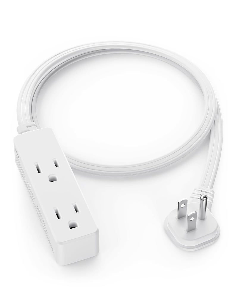 LitStar Flat Plug Extension Cord with 3 Outlets - 3 ft White Low Profile Indoor 3 Prong Grounded Power Strip - 16/3 AWG, 13A/1625W for Indoor Cable Organization & Space-Saving - Image 1