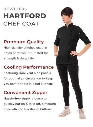 Chef Works Women's Hartford Chef Coat, Black, X-Large - Image 2