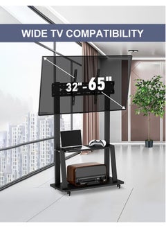 Sumkyle Mobile TV stand for 32-65 inch tvs, 50KG/110LBS capacity, double storage space, The height is adjustable, portable floor stand on wheels, tv stands for living room,Max VESA 600 × 400mm.  - Image 5