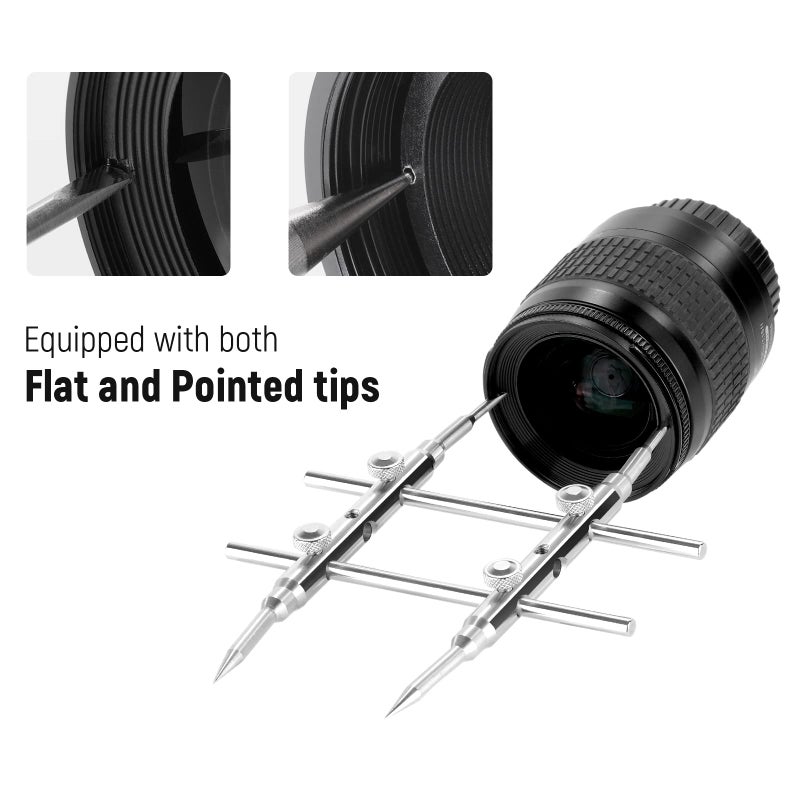 NEEWER Stainless Steel Lens Spanner Wrench, Professional Curved Double Sided Pointy/Flat Tips Lens Removal Tool with Four Screws, Lens Repairing Opening Wrench for DSLR Camera Lens, Telescope Lens - Image 3