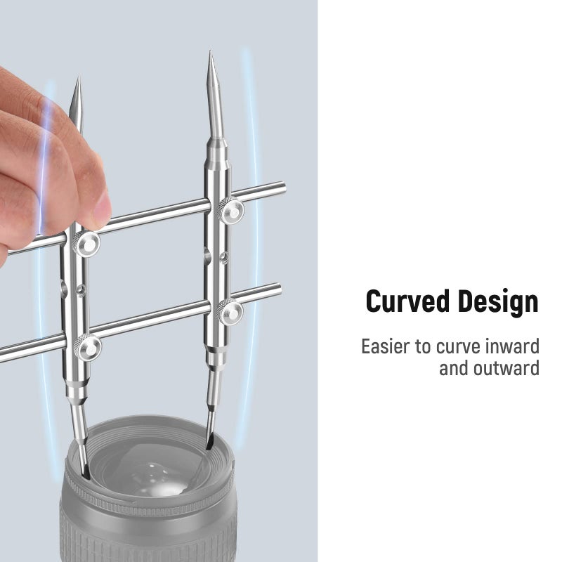 NEEWER Stainless Steel Lens Spanner Wrench, Professional Curved Double Sided Pointy/Flat Tips Lens Removal Tool with Four Screws, Lens Repairing Opening Wrench for DSLR Camera Lens, Telescope Lens - Image 4