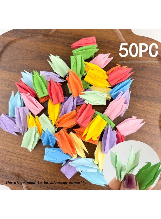 50 قطعة من طيور الكرني الورقية الملونة المصنوعة يدويًا لتزيين حفلات الزفاف والهدايا - Image 1