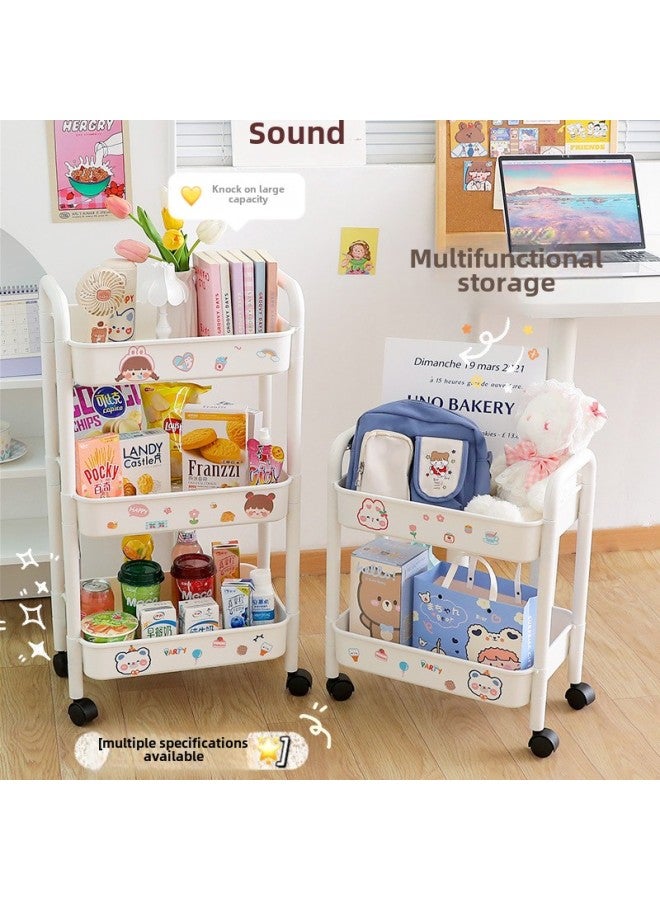 Trolley Storage Rack Snack Cosmetics Mobile Storage Rack Cabinet Home Bedside Dormitory Multi-layer Floor-standing Shelf-Color:Two Layers Of White + 3 Hanging Baskets, Free Installation Hammer + Stickers!-Style:3rd Floor  - Image 4