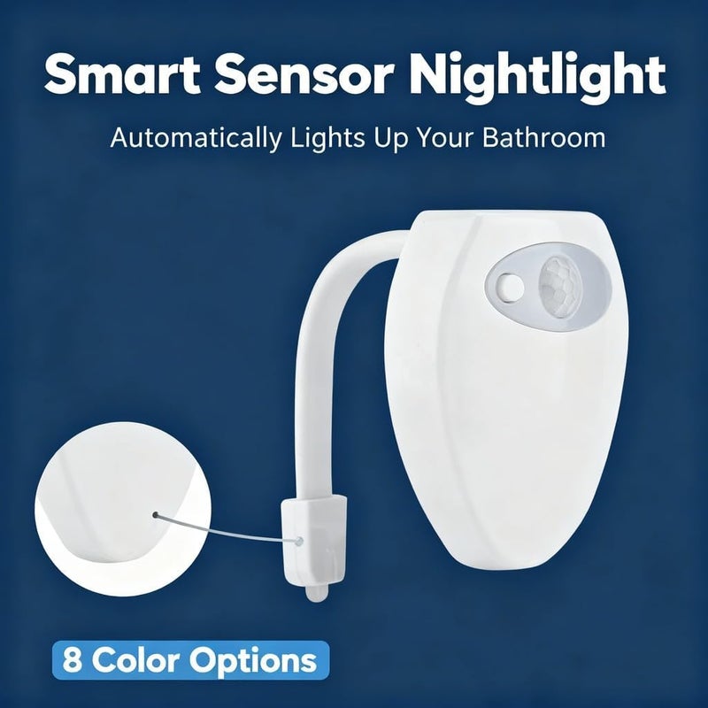 Toilet LED Night Light, Rechargeable Bathroom Motion Sensor with 8 Colors, Flexible Fit - Easy Access, Auto - Sensing, Bathroom Decor Night Light for Kids Nightlight - Image 2