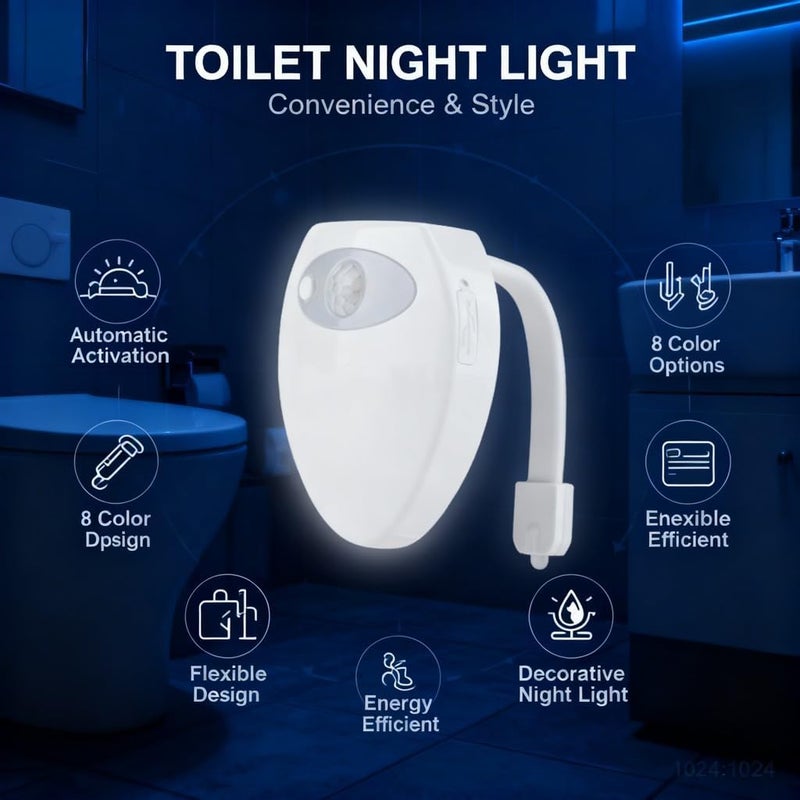 Toilet LED Night Light, Rechargeable Bathroom Motion Sensor with 8 Colors, Flexible Fit - Easy Access, Auto - Sensing, Bathroom Decor Night Light for Kids Nightlight - Image 5