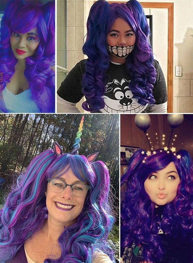 ColorGround Long Curly Cosplay Wig with 2 Ponytails(Blue/Purple) - Image 2
