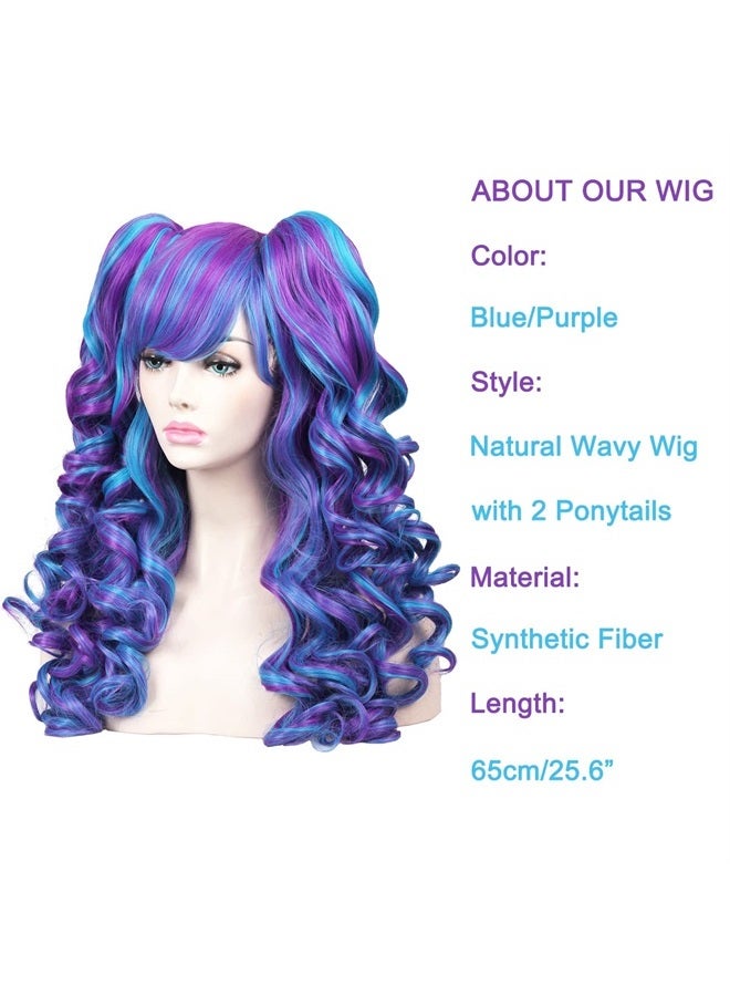 ColorGround Long Curly Cosplay Wig with 2 Ponytails(Blue/Purple) - Image 3