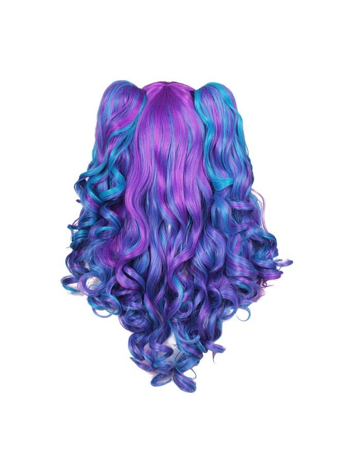 ColorGround Long Curly Cosplay Wig with 2 Ponytails(Blue/Purple) - Image 5