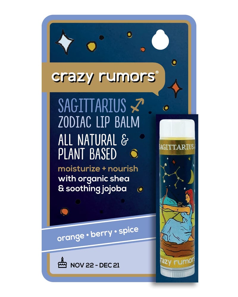 Crazy Rumors Sagittarius Zodiac All Natural Plant Based Lip Balm to Moisturize and Nourish your Lips  Fire Blend Sweet Orange Fresh Berry Aromatic Spice