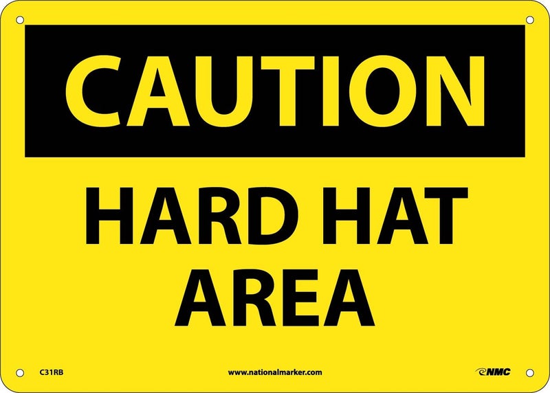 NMC C31RB OSHA Sign, "CAUTION HARD HAT AREA", 14" Width x 10" Height, Rigid Plastic, Black On Yellow - Image 3