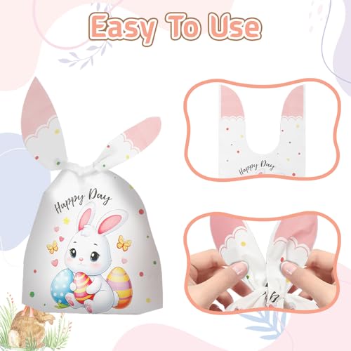ChicQuench Easter Treat Bags, 50 PCS Easter Candy Bags, Easter Gift Bags, Easter Goodie Bags, Rabbit Ear Shape Plastic Easter Cookie Bags Snack Bags Goody Bags for Kids Easter Party Favor Supplies, 3 Styles - Image 4