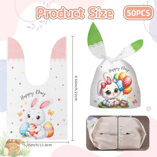 ChicQuench Easter Treat Bags, 50 PCS Easter Candy Bags, Easter Gift Bags, Easter Goodie Bags, Rabbit Ear Shape Plastic Easter Cookie Bags Snack Bags Goody Bags for Kids Easter Party Favor Supplies, 3 Styles - Image 2
